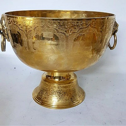 ขันสาคร 14 นิ้ว ทองเหลืองตอกลายช้างทรงเครื่อง วิจิตรงดงาม Premium & Luxury