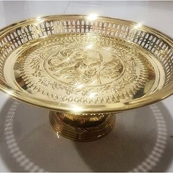 พานทองเหลืองขอบมะยมแลุข้าง ปั๊มลายกุหลาบ 10 นิ้ว