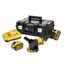 ชุดเครื่องเจียรไร้สาย ขนาด 4" 60V Max พร้อมแบตเตอรี่ Flexvolt 9.0Ah (2 ก้อน) กล่อง TSTAK No.DCG418X2-B1 DEWALT (รวมแบตเตอรี่และแท่นชาร์จ)