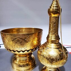 กรวดน้ำพานรองขันลงหิน ตอกลาย รุ่นพิเศษ ขนาดขันกว้าง 5 นิ้ว หนาพิเศษ