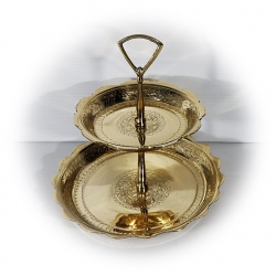 ถา่ดขนมสองชั้นทองเหลืองตอกลายพกุล ขนาดถาดล่าง 9 นิ้ว