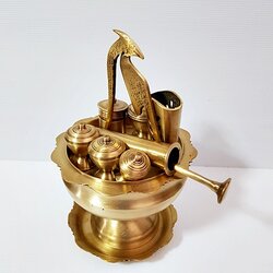 เชี่ยนหมากทองเหลือง 7 นิ้ว พร้อมตะบันหมาก ถาดรอง 6 นิ้ว