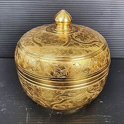 ตลับหัวจุก 4 นิ้ว ทองเหลืองตอกลายใบโพธิ์