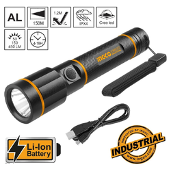 ไฟฉาย LED แบบชาร์จไฟได้ ความสว่างสูงสุด 450 ลูเมน สวิตซ์ปรับได้ 5 โหมด รุ่น HCFL1865051 INGCO