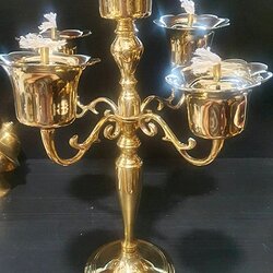 ตะเกียงน้ำมันตั้งโต๊ะ 5 ช่อ สูง 14 นิ้ว ทองเหลืองไทย