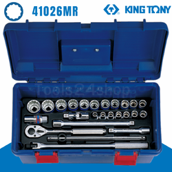 KING TONY ชุดบ๊อก ขนาด 1/2" 25 ตัว แบบ 6 เหลี่ยมกับ 12 เหลี่ยม (กล่องเครื่องมือ) No.41026MR/41526MR