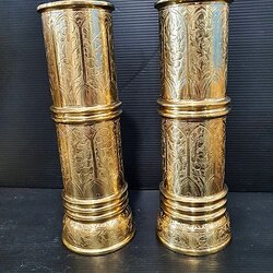 แจกันทรงต้นไผ่ สูง 8 นิ้ว ทองเหลืองตอกลายกลีบบัวหลวง Premium