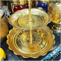 ถาดขนมสองชั้นตอกลายสัตตบงกช ถาดทองเหลืองหล่อหนา