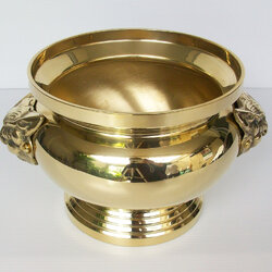 กระถางธูปกลม 12 นิ้ว หัวสิงห์ ผิวเกลี้ยงเรียบ ขัดเงา