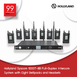 Hollyland Syscom 1000T-8B Full-Duplex Intercom System with Eight Beltpacks and Headsets