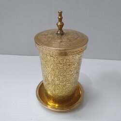 ชุดแก้วน้ำทองเหลือง สูง 12cm ตอกลายดอกมะลิล้วน