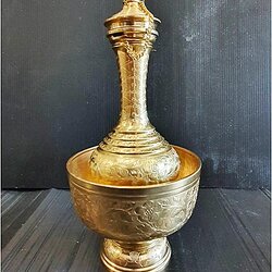 กรวดน้ำทองเหลืองใหญ่ตอกลายพิดุล สูง 9 นิ้ว ขันรอง 4 นิ้ว