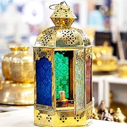 ตะกียงทองเหลืองฉลุหกเหลี่ยม แขกตั้ง สูง 1 ฟุต กว้าง 6 นิ้ว