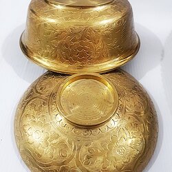 ชามฝา 7 นิ้ว ทองเหลืองตอกลายใบโพธิ์ Premium