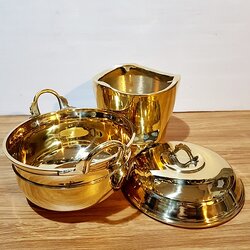 ชุกหม้อซุปทองเหลือง 5 นิ้ว พร้อทเตาถ่านทองเหลืองผิวเรียบ ขัดเวา