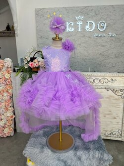 ชุดราตรีเด็ก(หน้าร้านอยู่รัชดา ลองได้ถ่ายรูปเองจากชุดจริง)W19178 สีม่วง กระโปรงหน้าสั้นหลังยาว ฟูระบาย