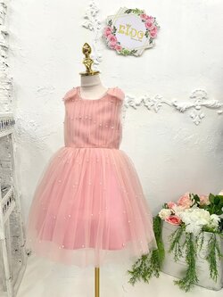 ชุดราตรีเด็ก(หน้าร้านอยู่รัชดา ลองได้ถ่ายรูปจากชุดจริง)W18452 สีชมพู ไหล่โบว์ ประดับมุก กระโปรงสั้นฟู เรียบหรูมากค่ะ