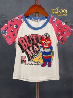 เสื้อยืดเด็ก*มีหน้าร้าน ตรงปก พร้อมส่ง6081แขนสั้น สีออฟไวท์ แขนสีแดง ปัก HERO PIG เท่ๆ