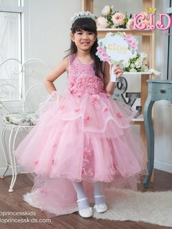 ชุดออกงานเด็ก(หน้าร้านอยู่รัชดา ลองได้ถ่ายรูปจากของจริง)E066สีชมพูเข้ม ปักด้วยมุกเม็ดเล็ก ดอกไม้รอบๆเอว กระโปรง2ชั้น แต่งด้วยดอกไม้ หน้าสั้นหลังยาว ชุดราตรีเด็ก