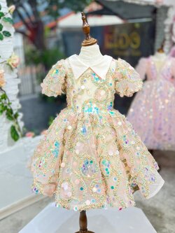 ชุดราตรีเด็ก(หน้าร้านอยู่รัชดา ลองได้ถ่ายรูปจากชุดจริง)W18329สีโอรส แบบเกร๋ๆค่า กระโปรงหน้าสั้น แขนตุ๊กตา