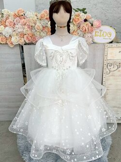 ชุดราตรีเด็ก(หน้าร้านอยู่รัชดา ลองได้ถ่ายรูปจากชุดจริง)W19136 สีขาว กระโปรงยาว สวยหรู เอวฟูฟ่อง