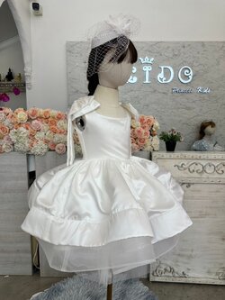 ชุดราตรีเด็ก(หน้าร้านอยู่รัชดา ลองได้ถ่ายรูปจากชุดจริง)W18928 สีขาว กระโปรงสั้น แขนตุ๊กตา ฟูชั้นๆ