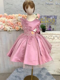 ชุดราตรีเด็ก(หน้าร้านอยู่รัชดา ลองได้ถ่ายรูปจากชุดจริง)W19043สีชมพูเข้ม กระโปรงสั้น