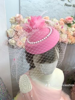 กิ๊บหมวกเด็ก(หน้าร้านอยู่รัชดา)KF596 กิ๊บหมวกเด็กสีชมพูตาข่ายติดไข่มุขประดับดอกไม้