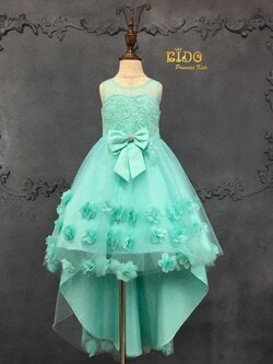 ชุดราตรีเด็ก(หน้าร้านอยู่รัชดา ลองได้ถ่ายรูปจากของจริง)H1794สีมิ้น กระโปรงหน้าสั้นหลังยาว ติดดอกไม้หวานๆ ชุดเจ้าหญิงตัวน้อย