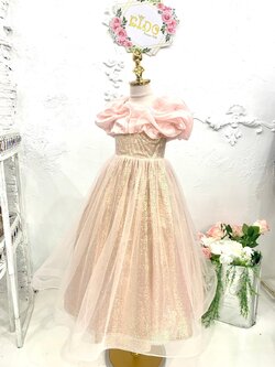 ชุดราตรีเด็ก(หน้าร้านอยู่รัชดา ลองได้ถ่ายรูปจากชุดจริง)W18594 สีโอรส เปิดไหล่ กระโปรงยาว แขนสั้น