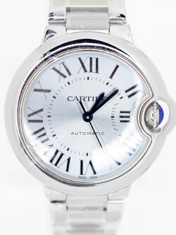 นาฬิกา Cartier Ballon Bleu De Cartier Blue silvered sunray-brushed dial Watch Size 33mm. in Stainless Steel Automatic Movement with Steel Bracelet Ref.WSBB0062 (Used) +กล่องและการ์ดไทย2022