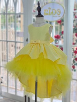 ชุดราตรีเด็ก*หน้าร้านอยู่รัชดา ลองได้ถ่ายรูปจากของจริง*B209 สีเหลือง เรียบหรู กระโปรงหน้าสั้นหลังยาว