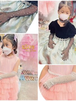 sถุงมือเด็ก(มีหน้าร้านอยู่รัชดา)GL18 สีขาว สีดำ ถุงมือตาข่ายเพชรยาวสวยหรูมาก