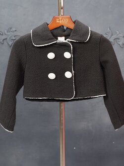 เสื้อคลุมเด็ก*มีหน้าร้าน ตรงปก พร้อมส่ง*A52321 สีดำลายสก็อตขลิบขาว เสื้อเกาหลีเด็ก