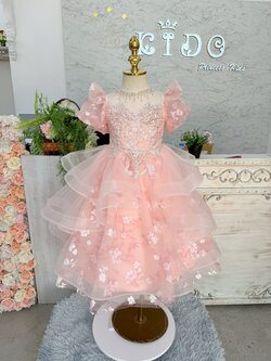 ชุดราตรีเด็ก(หน้าร้านอยู่รัชดา ลองได้ถ่ายรูปเองจากชุดจริง)W19239 สีโอรส กระโปรงยาว แขนตุ๊กตา ประดับเพชร อลังการ