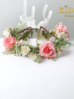 คาดผมเด็ก(หน้าร้านอยู่รัชดา)KF634เส้นคาดผมดอกไม้สีชมพู ตกแต่งด้วยดอกไม้ สวยหวานๆ