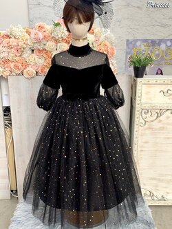 ชุดราตรีเด็ก(ร้านอยู่รัชดา ลองได้ถ่ายรูปจากชุดจริง)W19057สีดำ แขนซีทรู