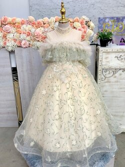 ชุดราตรีเด็ก(หน้าร้านอยู่รัชดา ลองได้ถ่ายรูปเองจากชุดจริง)W19020 สีเขียว โอบไหล่ กระโปรงยาวสวยวิ้งๆ