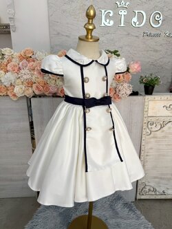 ชุดราตรีเด็ก(หน้าร้านอยู่รัชดา ลองได้ถ่ายรูปจากชุดจริง)W19102 สีขาว คอปก กระโปรงสั้น