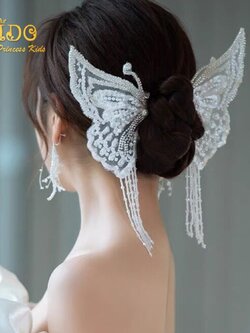 คาดผมเด็ก(หน้าร้านอยู่รัชดา)KF607กิ๊บติดผม เซตคู่ปีกหงษ์ สีขาว ดูสวยสง่า และหรูหรา