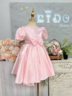 ชุดราตรีเด็ก*หน้าร้านอยู่รัชดา ลองได้ถ่ายรูปจากของจริง*W19206 สีชมพู หน้าสั้นหลังยาว แขนตุ๊กตา สวยหวานมาก คุณหนูมากค่ะ