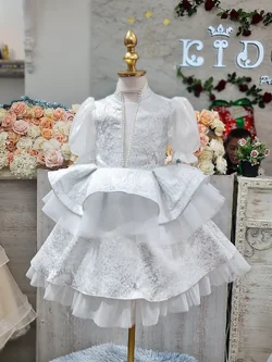 ชุดราตรีเด็ก(หน้าร้านอยู่รัชดา ลองได้ถ่ายรูปจากชุดจริง)W18858 สีขาว แขนตุ๊กตา กระโปรงสั้นฟูชั้นๆ น่ารักสวยหรู