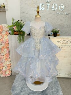 ชุดราตรีเด็ก(หน้าร้านอยู่รัชดา ลองได้ถ่ายรูปเองจากชุดจริง)W19238 สีฟ้า กระโปรงยาว แขนตุ๊กตา ประดับเพชร อลังการ