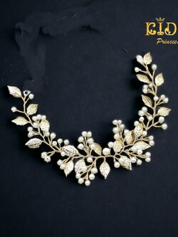 เส้นคาดผม((หน้าร้านอยู่รัชดา)KF657 สีทอง ลายใบไม้