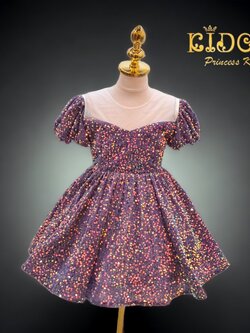 ชุดราตรีเด็ก(หน้าร้านอยู่รัชดา ลองได้ถ่ายรูปจากชุดจริง)W18744สีม่วง กระโปรงสั้น ติดกลิตเตอร์ทั้งชุด น่ารัก