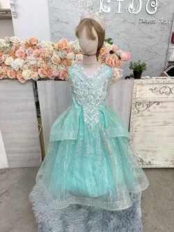 ชุดราตรีเด็ก(หน้าร้านอยู่รัชดา ลองได้ถ่ายรูปเองจากชุดจริง)W19147 สีมินท์ กระโปรงยาว คอชิด ไหล่ร้อยเพชร สวยหรูมากค่ะ