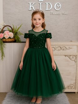 ชุดราตรีเด็ก ชุดเจ้าหญิง (*หน้าร้านอยู่รัชดา*)W19202 สีเขียว กระโปรงยาว เปิดไหล่