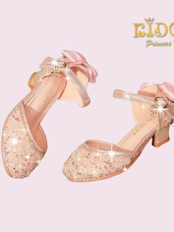 รองเท้าเด็ก(หน้าร้านอยู่รัชดา ลองได้)H036สีชมพู ประดับเพชรสีระยิบระยับ ติดโบว์ด้านหลังสุดเก๋ ทรงเปิดข้าง สวยเจ้าหญิงมาก