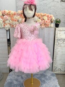 ชุดราตรีเด็ก(หน้าร้านอยู่รัชดา ลองได้ถ่ายรูปเองจากชุดจริง)W18980 สีโอรส กระโปรงสั้นฟู แขนยาว เด่นสุดๆ