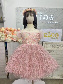 ชุดราตรีเด็ก(หน้าร้านอยู่รัชดา ลองได้ถ่ายรูปจากชุดจริง)W18926 สีโอรส กระโปรงสั้น ขนปุยๆ ฟูชั้นๆ น่ารักมากค่ะ